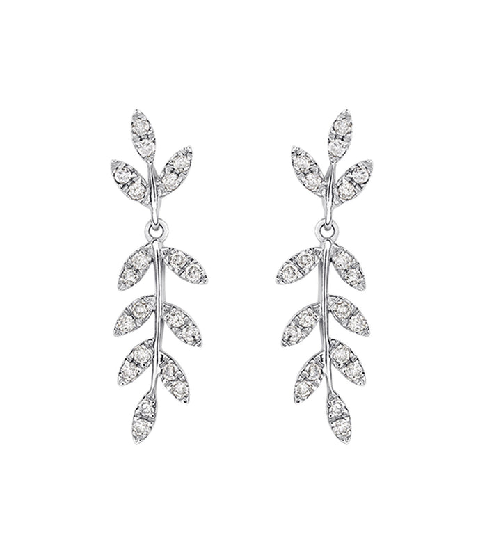 Pendientes colgantes hojas diamantes plata