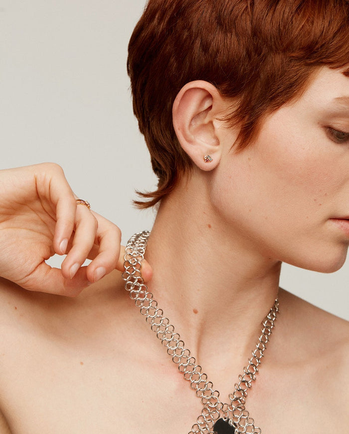 Pendientes de plata 925 bañados en oro amarillo de 18K con topacio azul london y blanco y rodolita rosa