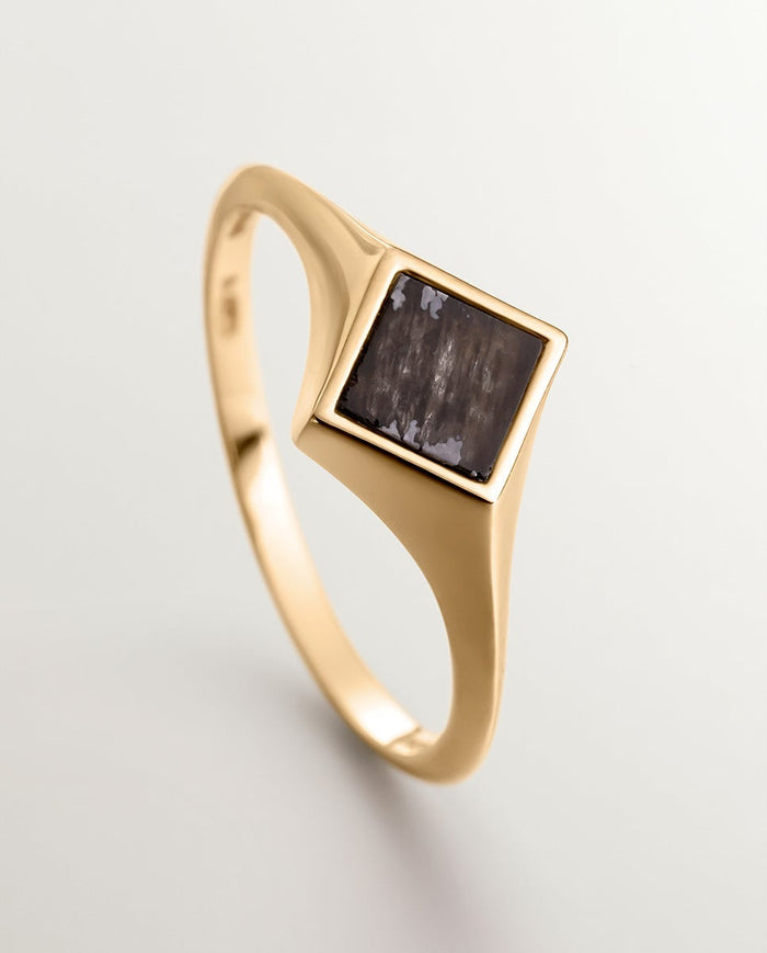 Anillo de sello de oro amarillo de 9K con obsidiana negra