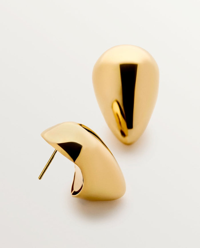 Pendientes de gota medianos de plata 925 bañada en oro amarillo de 18K con efecto pulido