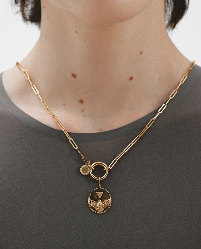 Charm de plata 925 bañada en oro amarillo de 18K con topacios blancos y motivo de pájaro