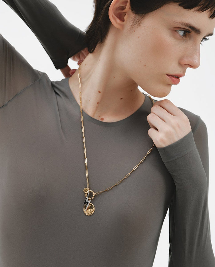 Charm de plata 925 bañada en oro amarillo de 18K con topacios blancos y motivo de pájaro