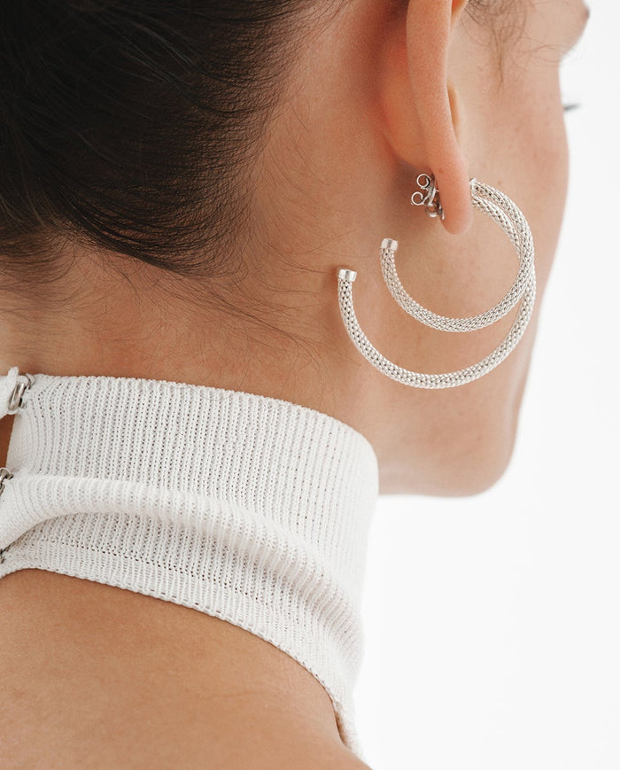 Pendientes medianos de plata 925 con textura de malla