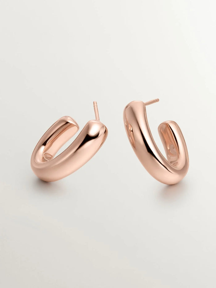 Pendientes de aro pequeños ovalados de plata 925 bañada en oro rosa de 18K