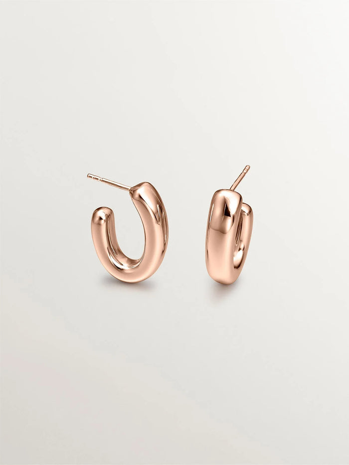 Pendientes de aro pequeños ovalados de plata 925 bañada en oro rosa de 18K
