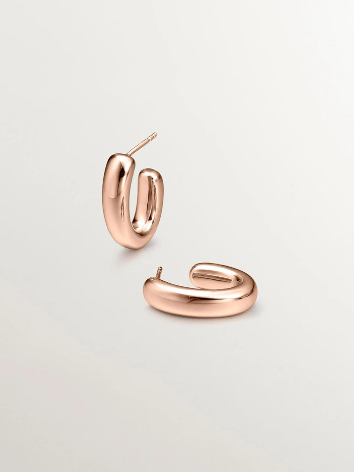 Pendientes de aro pequeños ovalados de plata 925 bañada en oro rosa de 18K