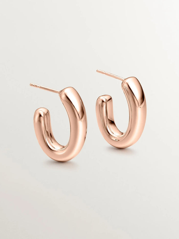 Pendientes de aro pequeños ovalados de plata 925 bañada en oro rosa de 18K
