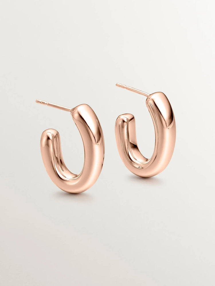 Pendientes de aro pequeños ovalados de plata 925 bañada en oro rosa de 18K
