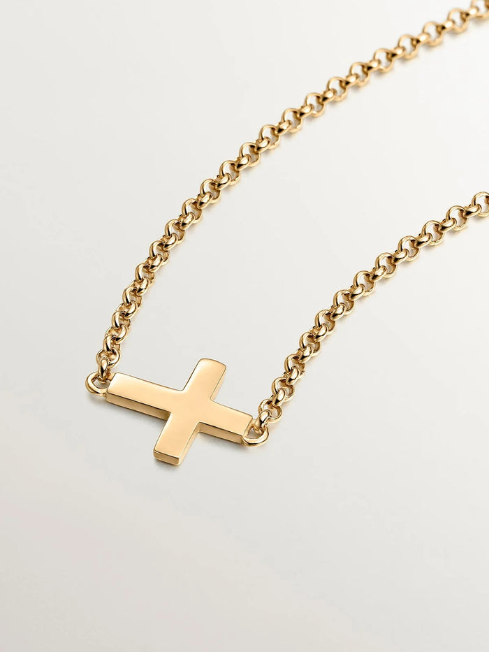 Pulsera de plata 925 bañada en oro amarillo de 18K con cruz