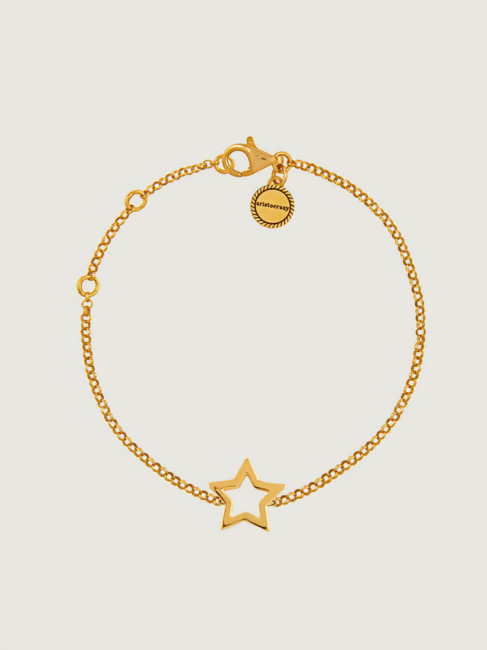 Pulsera estrella hueca plata recubierta oro