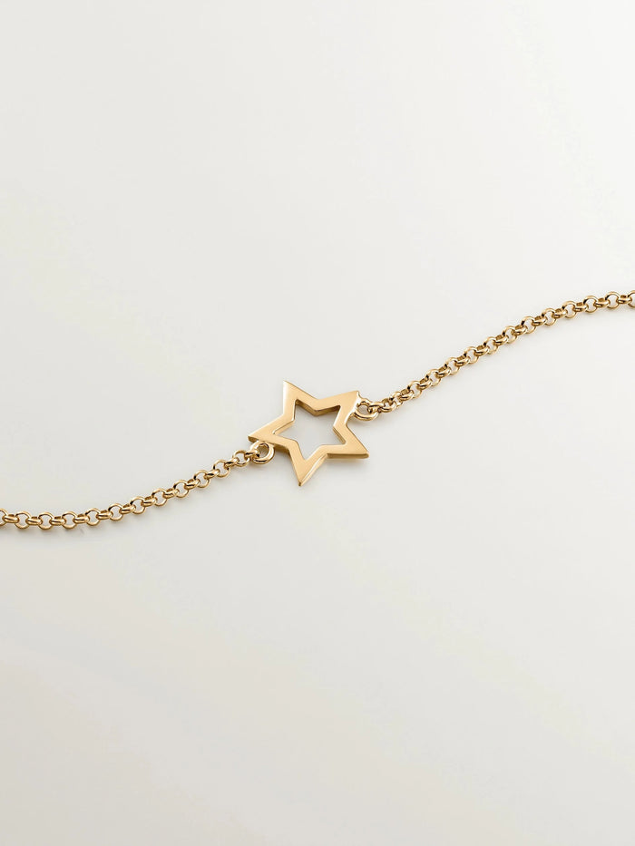Pulsera de plata 925 bañada en oro amarillo de 18K con estrella