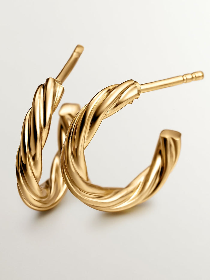 Pendientes de aro medianos de plata 925 bañada en oro amarillo de 18K con textura gallonada