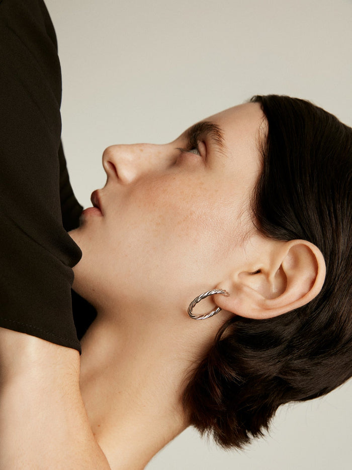 Pendientes de aro grandes de plata 925 con textura gallonada