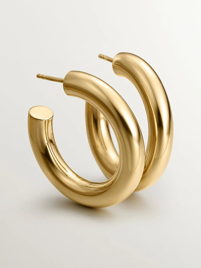 Pendientes de aro gruesos de plata 925 bañada en oro amarillo de 18K