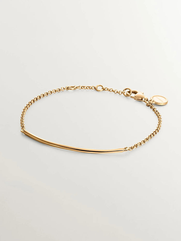 Pulsera de plata 925 bañada en oro amarillo de 18K con forma de tubo