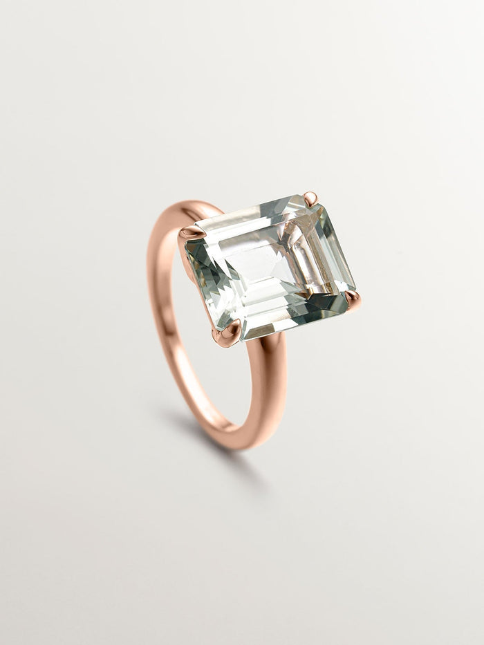 Anillo de plata 925 bañada en oro rosa de 18K con cuarzo verde