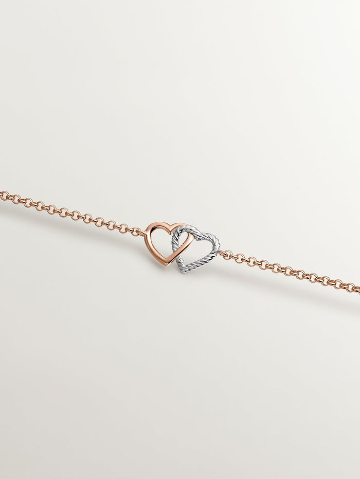 Pulsera plata 925 bañada en oro rosa de 18K y corazón de plata 925