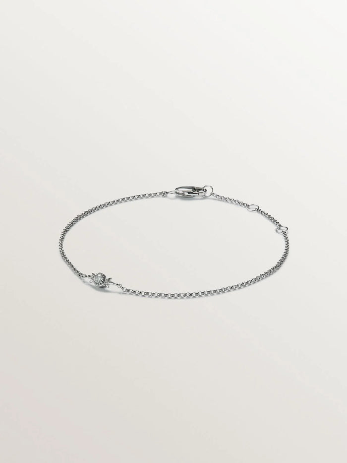 Pulsera de eslabones rolo de oro blanco de 9K con diamante