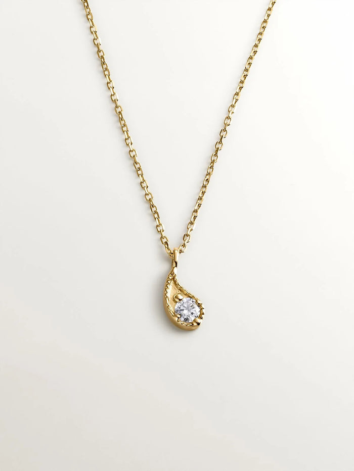 Colgante de oro amarillo de 18K con gota y diamantes en talla brillante