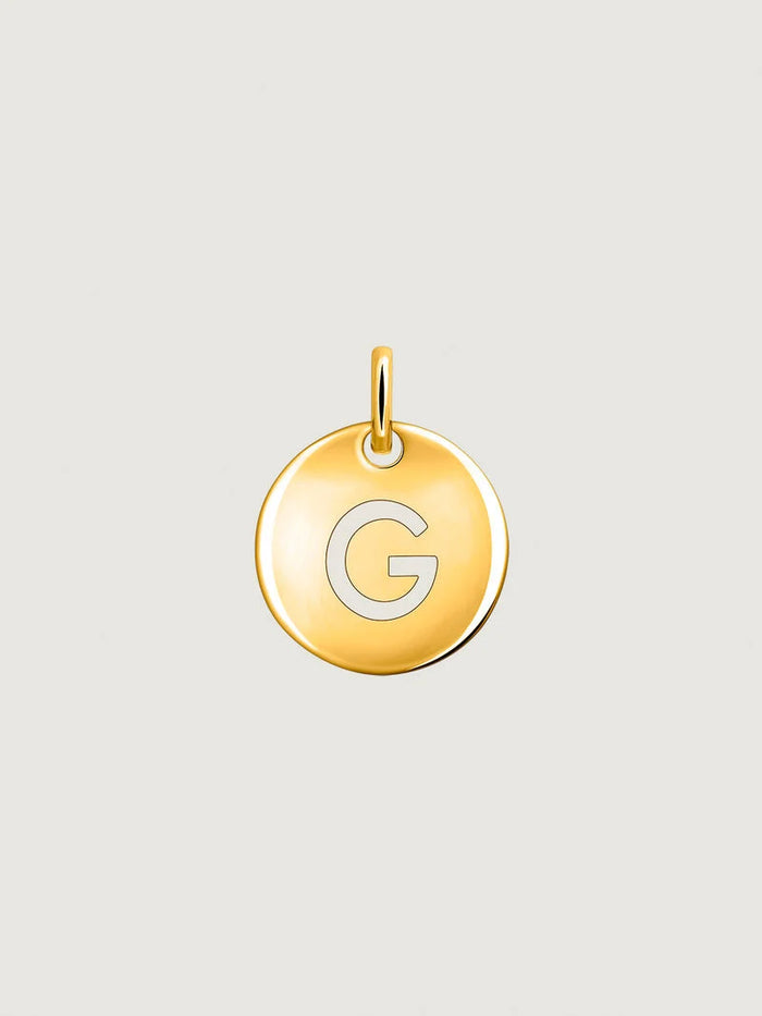 Charm medalla inicial G plata recubierta oro 