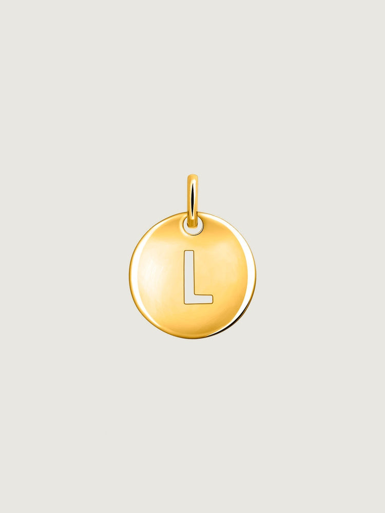 Charm medalla inicial L plata recubierta oro  