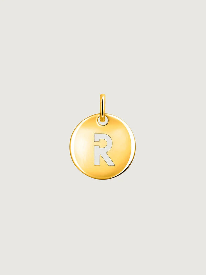 Charm medalla inicial R plata recubierta oro 