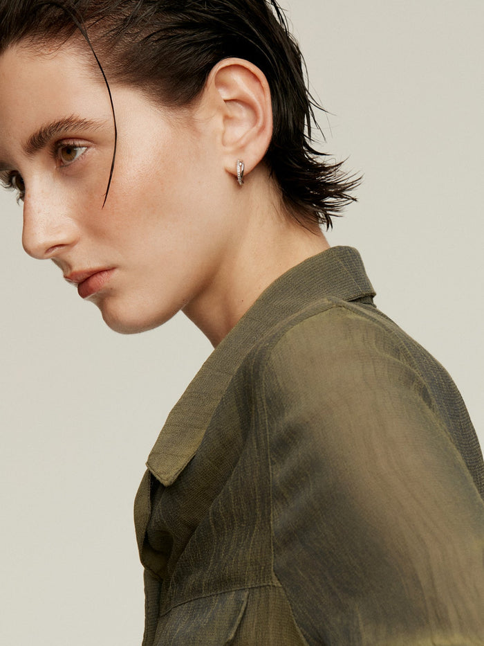 Pendientes de aro doble de plata 925 con topacios blancos