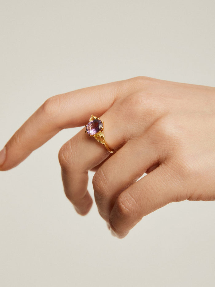 Anillo tresillo plata recubierta oro