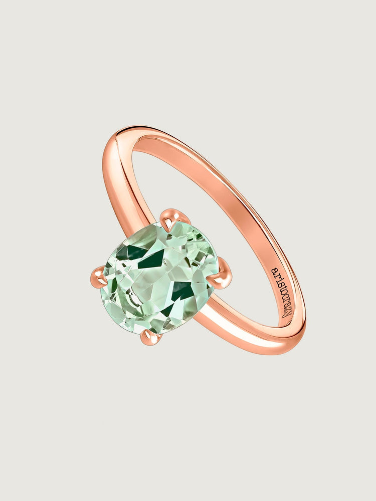 Anillo de plata 925 bañada en oro rosa de 18K con cuarzo verde
