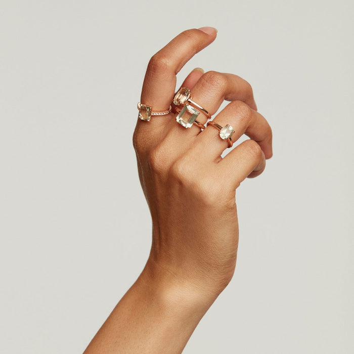 Anillo de plata 925 bañada en oro rosa de 18K con cuarzo verde