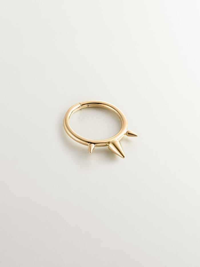 Pendiente aro piercing tres pinchos oro 9 kt