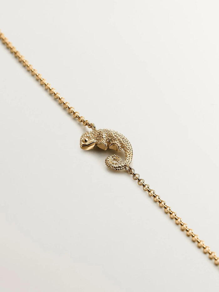 Pulsera de plata 925 bañada en oro amarillo de 18K con camaleón