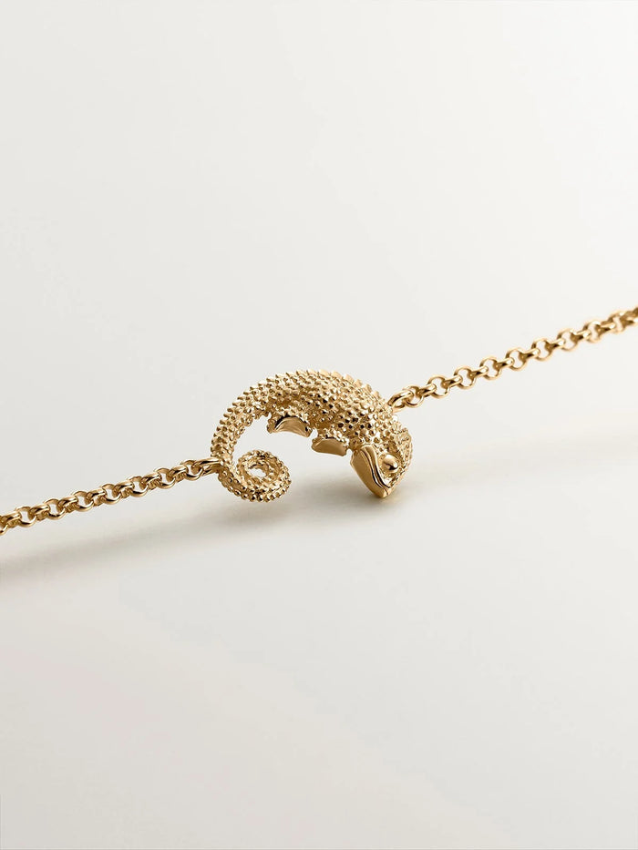 Pulsera de plata 925 bañada en oro amarillo de 18K con camaleón