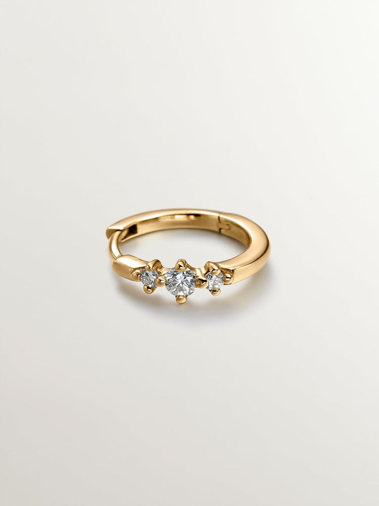 Pendiente aro 3 diamantes oro