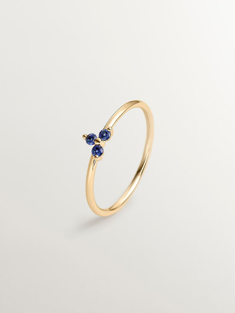 Anillo trébol zafiro azul oro 9 kt