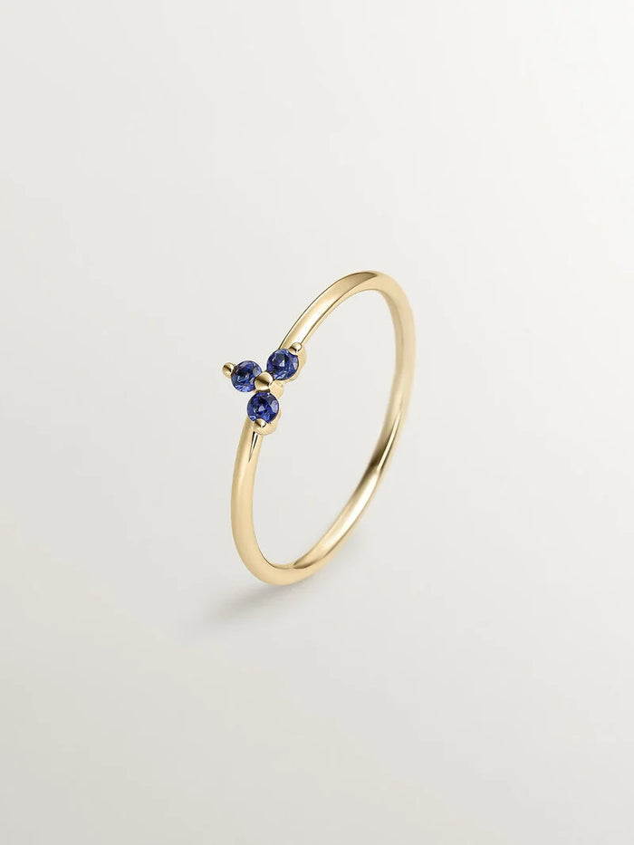 Anillo trébol zafiro azul oro 9 kt