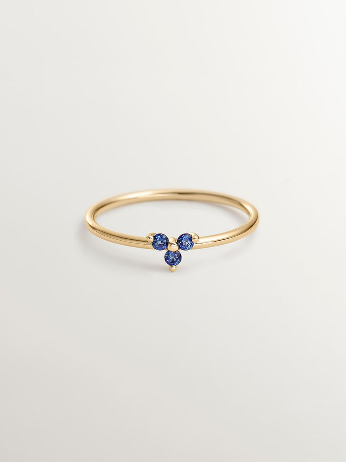 Anillo trébol zafiro azul oro 9 kt