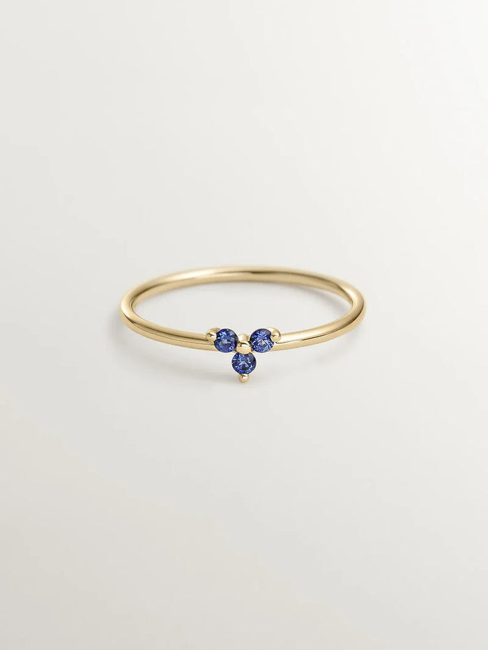 Anillo trébol zafiro azul oro 9 kt