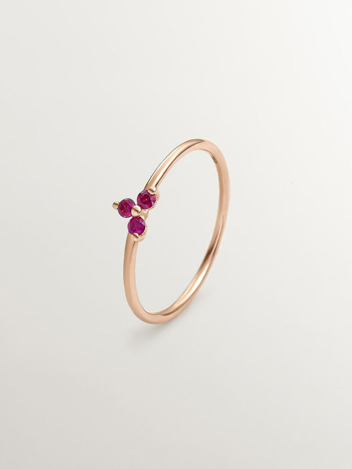 Anillo trébol rubí oro rosa 9 kt