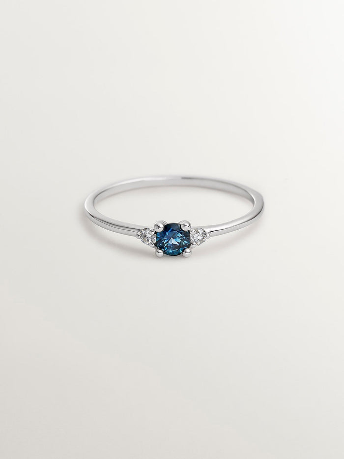 Anillo zafiro y diamantes oro blanco 9 kt