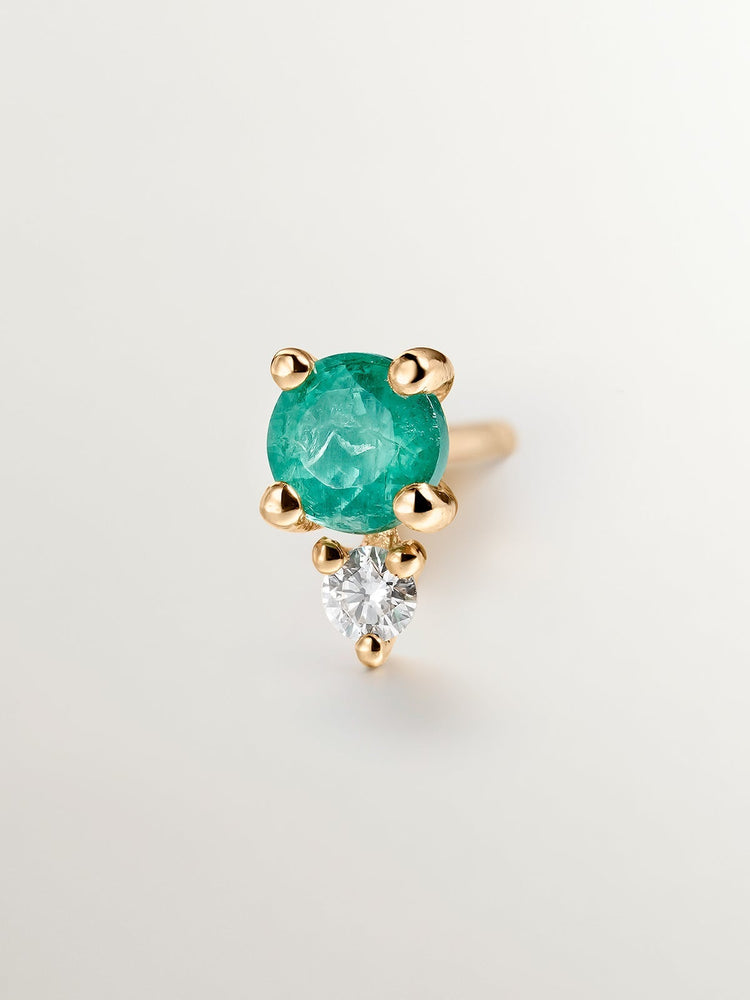 Pendiente esmeralda y diamante oro 9 kt