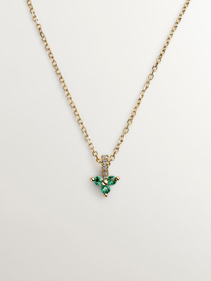 Colgante trébol esmeralda y diamante oro 9 kt