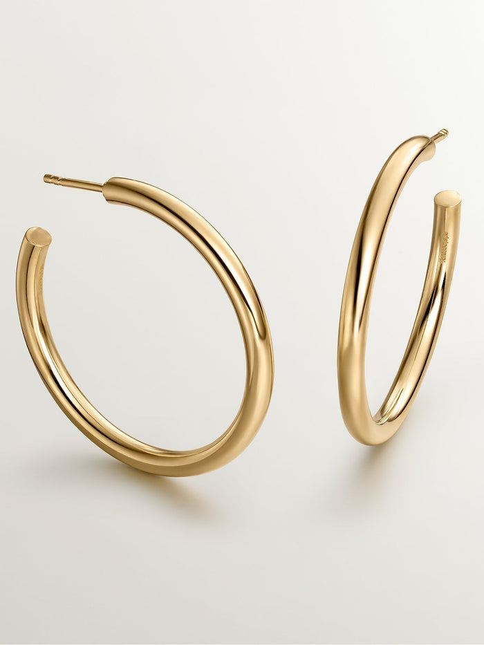 Pendientes de aro grandes de plata 925 bañada en oro amarillo de 18K