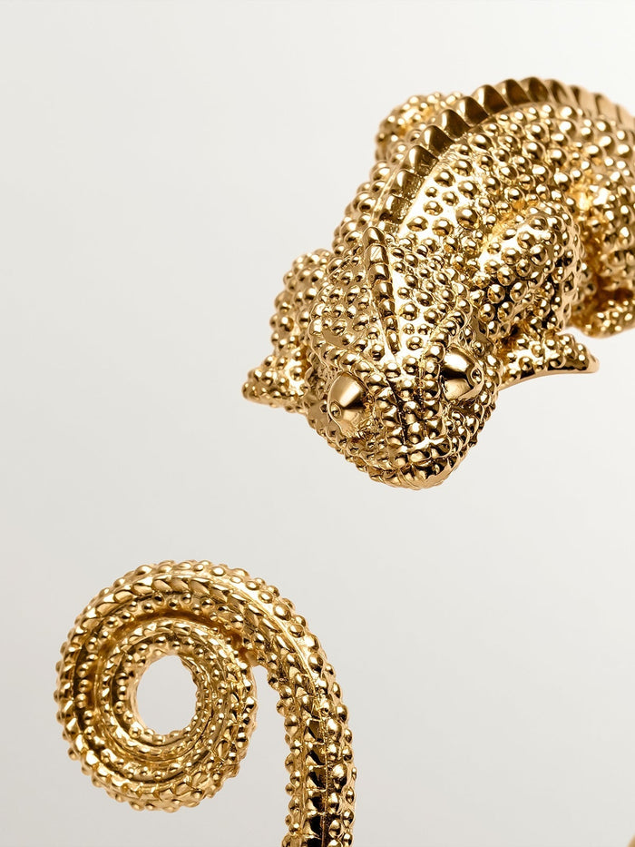 Pulsera rígida de plata 925 bañada en oro amarillo de 18K con forma de camaleón