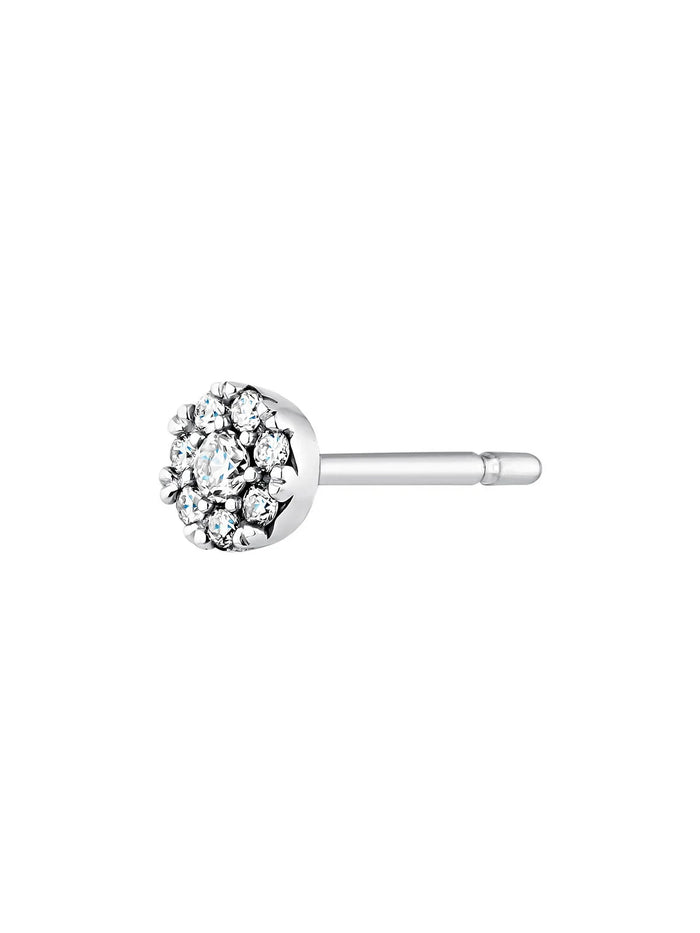 Pendiente individual de oro blanco de 18K con roseta de diamantes 0,06 cts
