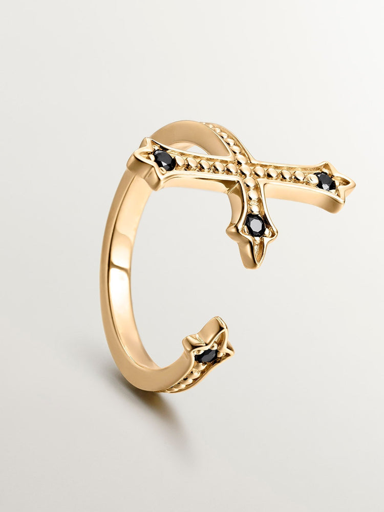 Anillo abierto cruz plata recubierta oro