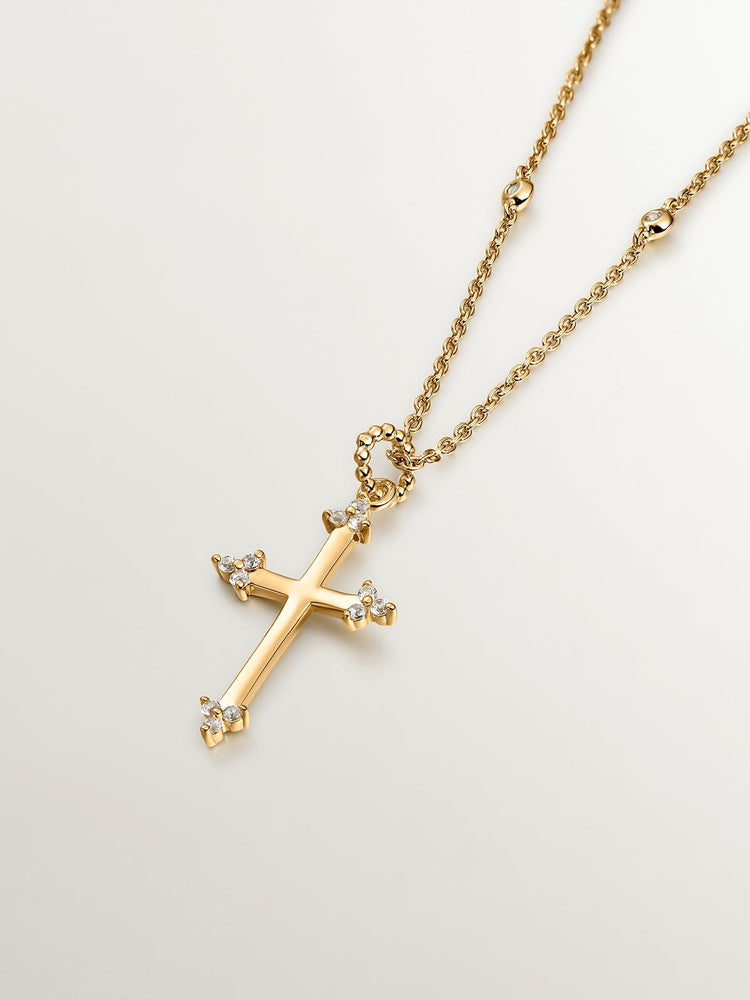 Collar cruz trébol topacios plata recubierta plata recubierta oro