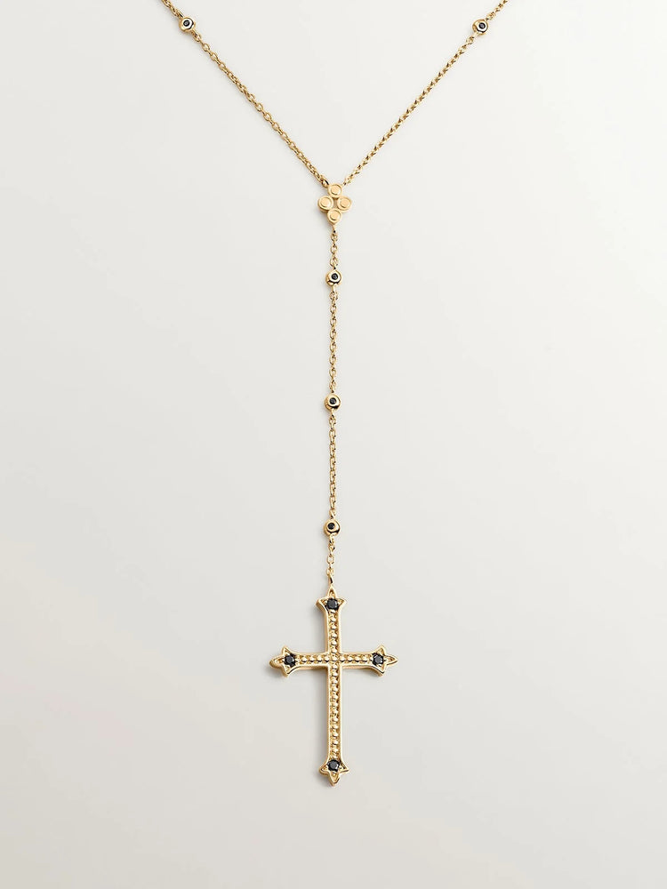 Collar de plata 925 bañada en oro amarillo de 18K con cruz grande y espinelas