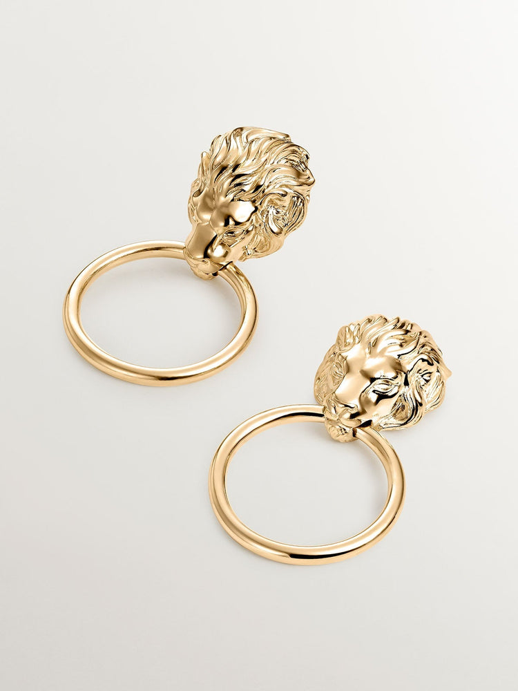 Pendientes león plata recubierta oro