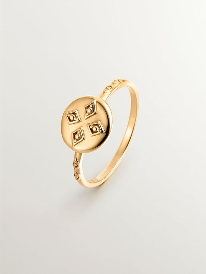 Anillo medalla pequeño plata recubierta oro